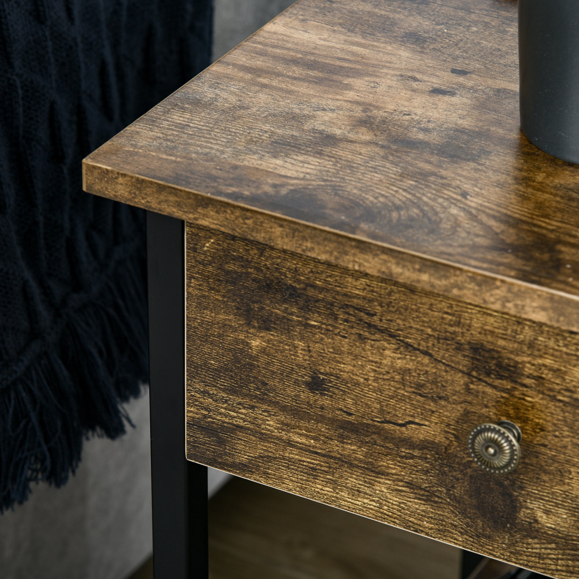 Homcom End Table With Wireless Charging Station And 2 Usb Ports, Small Side Table With 2 Tier Storage, Drawer For Living Room, Bedroom, Rustic Brown Brown Particle Board