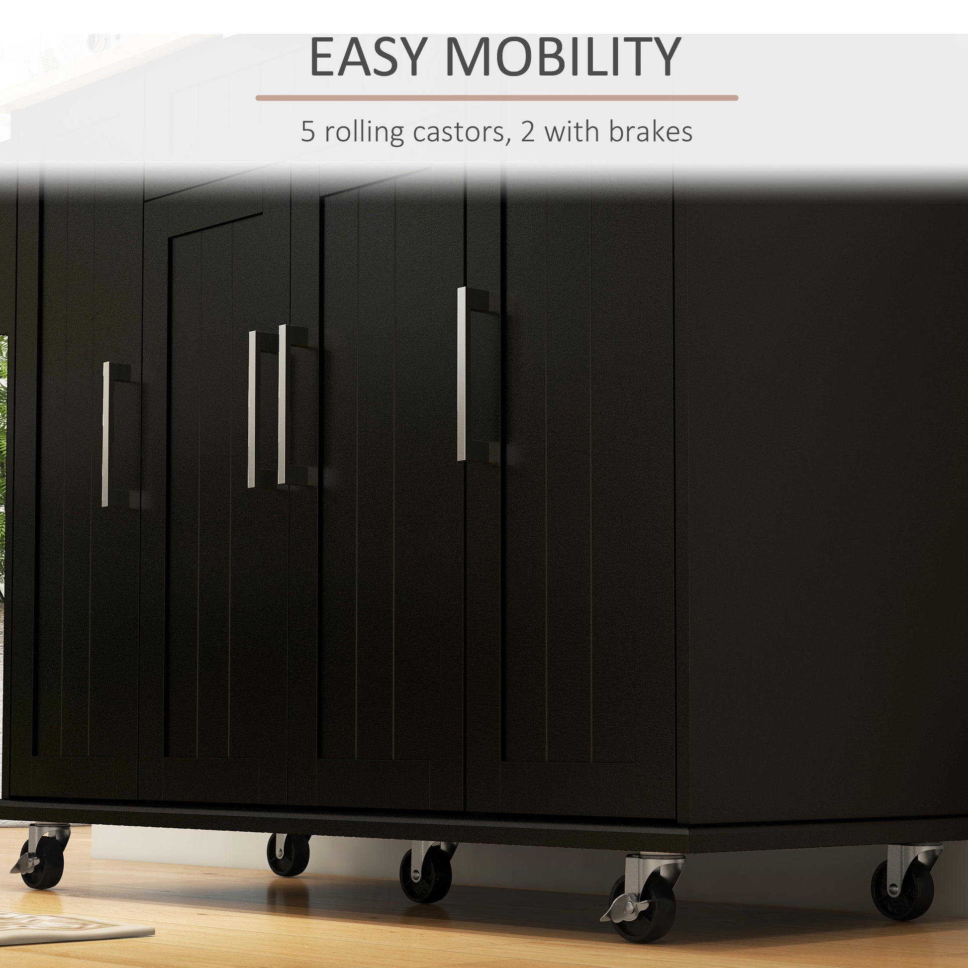 Homcom Kitchen Island On Wheels, Rolling Kitchen Cart With Rubberwood Top, Drawer, Spice Rack, Towel Rack, Storage Cabinet With Inner Adjustable Shelves, Black Black Mdf