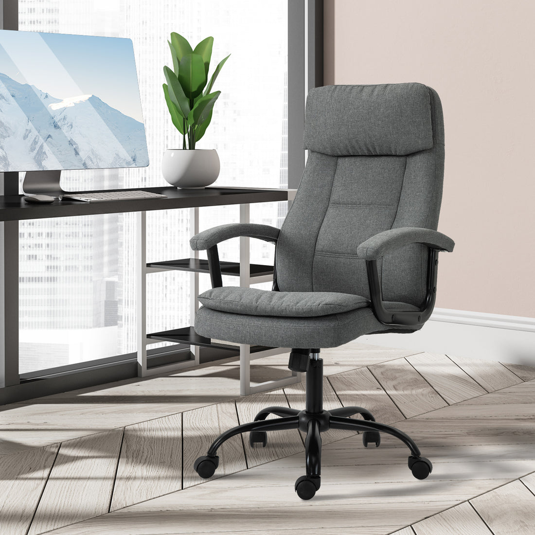 Vinsetto Executive Massage Office Chair With 2 Point Lumbar Massage, Usb Power, Adjustable Height, Padded Headrest, Armrest, Grey Gray Polyester
