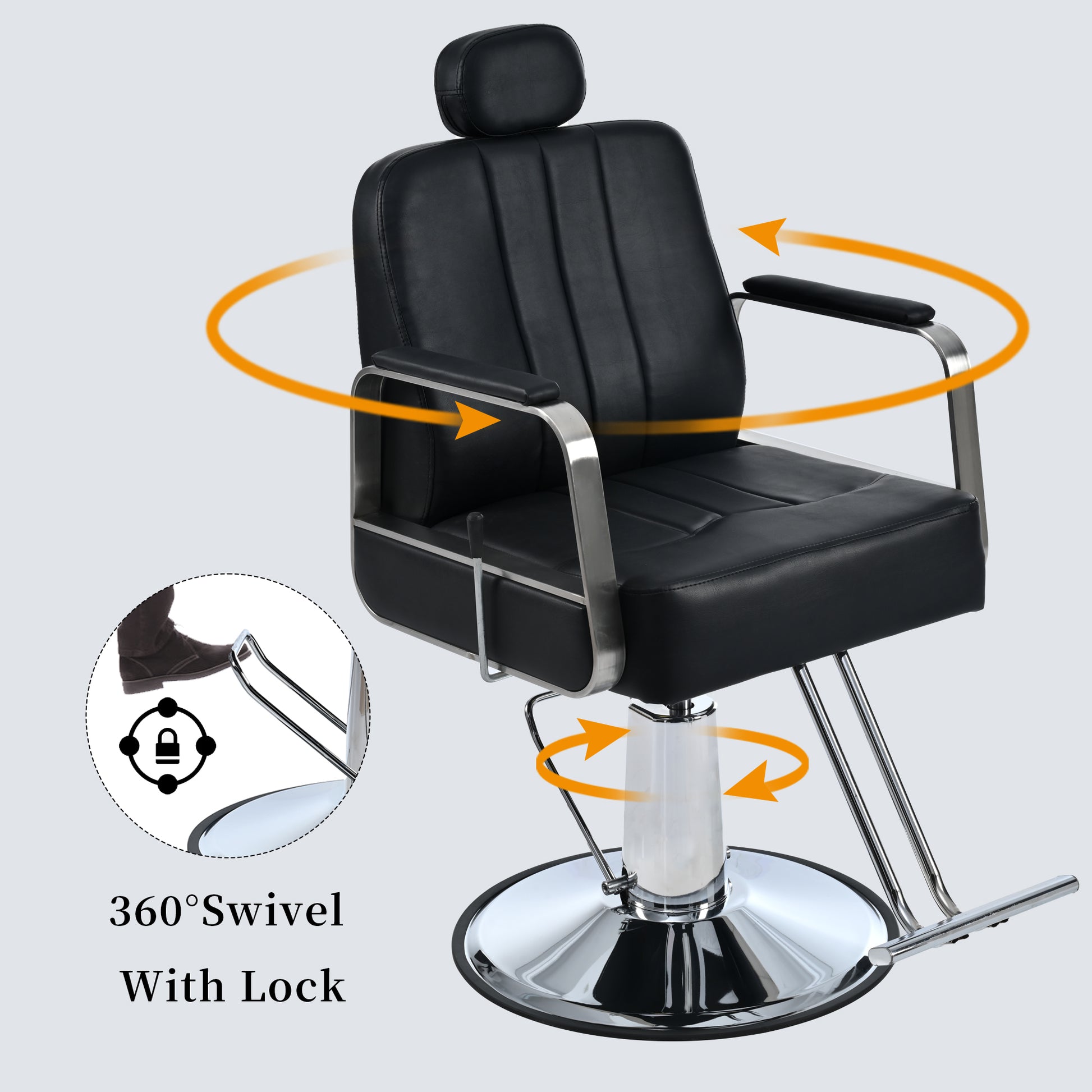 Premium Reclining Barber Chair Salon Chair For Hair Stylist With Heavy Duty Hydraulic Pump, 360 Rotation, Tattoo Chair Shampoo Beauty Salon Equipment, Max Load Weight 400 Lbs, Black Black Pu