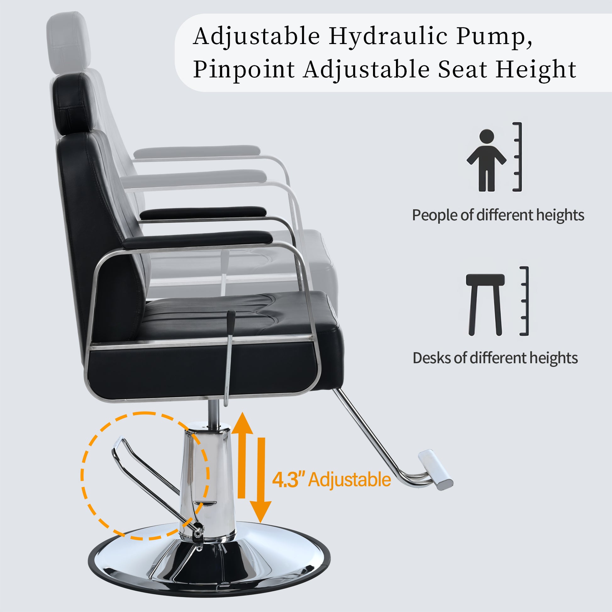 Premium Reclining Barber Chair Salon Chair For Hair Stylist With Heavy Duty Hydraulic Pump, 360 Rotation, Tattoo Chair Shampoo Beauty Salon Equipment, Max Load Weight 400 Lbs, Black Black Pu