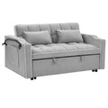 55.51 Inch Versatile Foldable Sofa Bed In 3 Lengths, Modern Sofa Sofa Sofa Velvet Pull Out Bed, Adjustable Back And With Usb Port And Ashtray And Swivel Phone Stand Grey Grey Velvet Wood Primary Living Space Medium Soft Cushion Back Delicate Duty