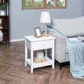 Homcom End Table, 2 Tier Side Table With Drawer And Storage Shelf, Modern Beside Table For Bedroom, Living Room, White White Mdf