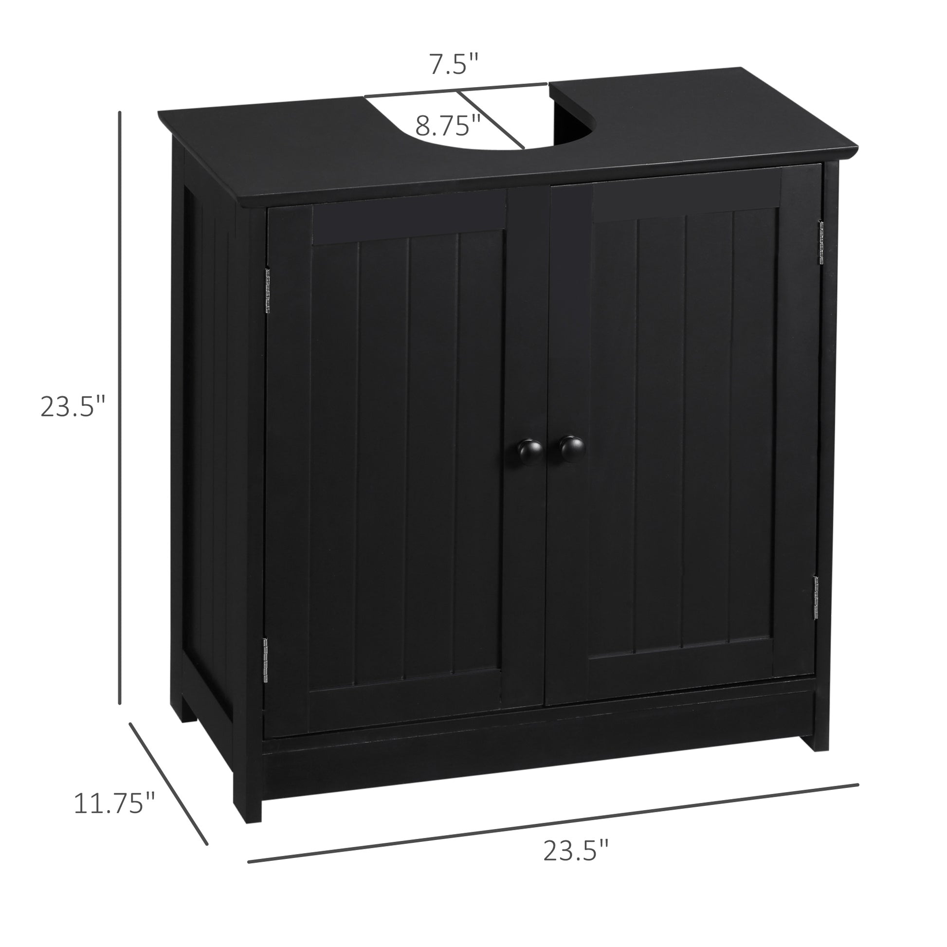 Homcom Under Sink Bathroom Cabinet With 2 Doors And Shelf, Pedestal Sink Bathroom Vanity Cabinet, Black Black Mdf