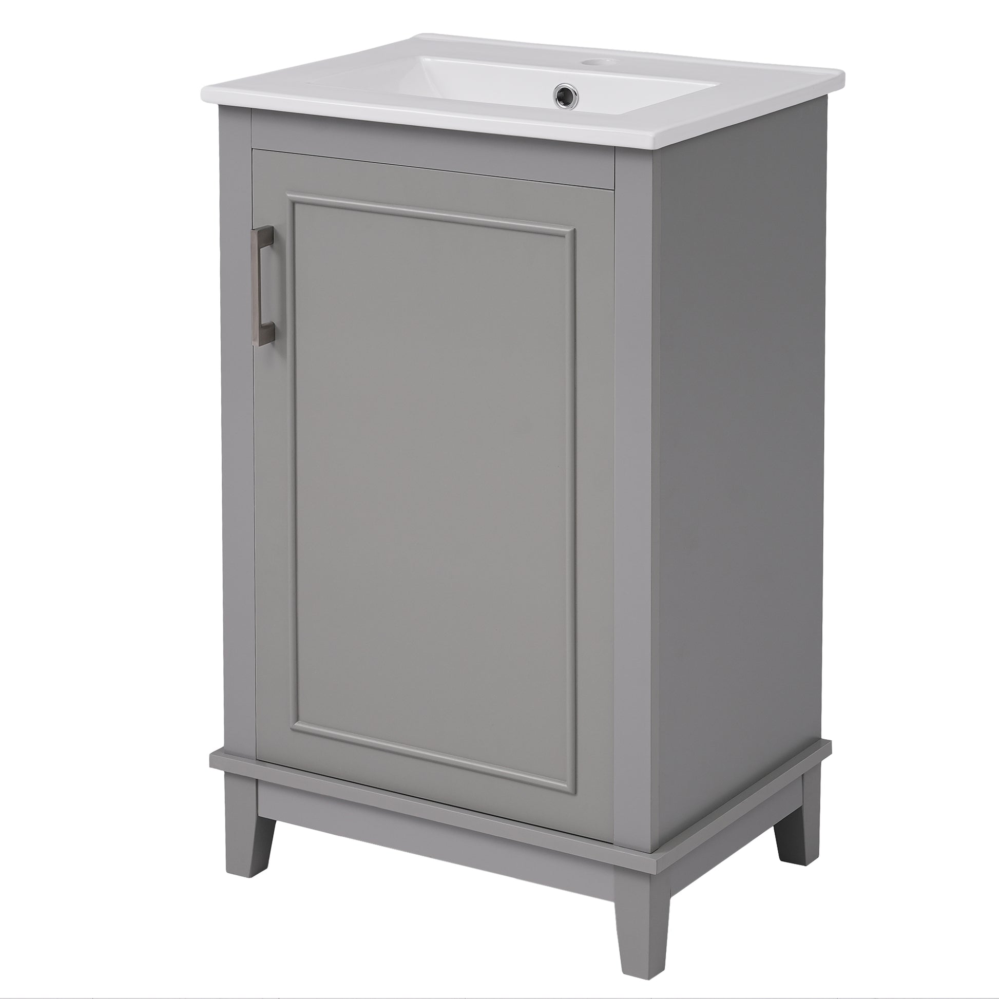 Viedo 20 Inch Modern Small Bathroom Vanity Cabinet With Ceramic Basin 20*15.5*33.3 Inches,Ample Storage,1 Soft Close Door Gray Solid Wood Mdf