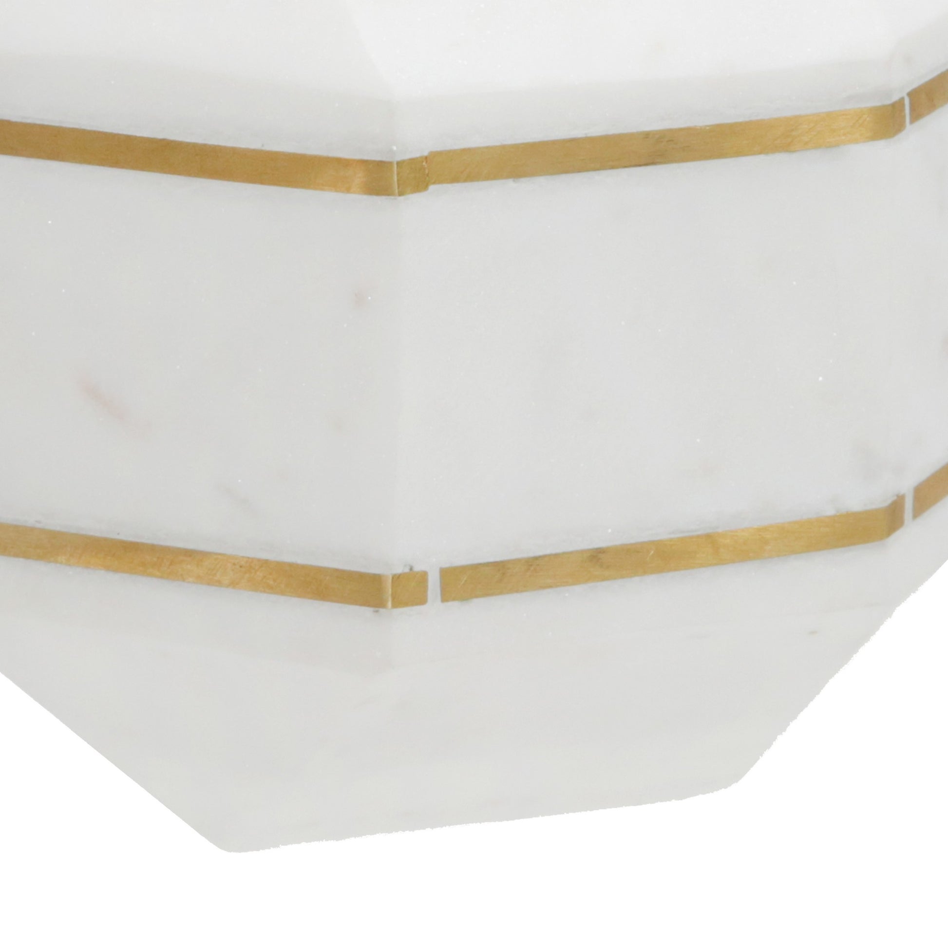 6 Inches Marble Frame Octagonal Orb With Stable Base, White White Marble