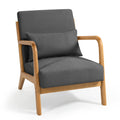 Leisure Chair With Solid Wood Armrest And Feet, Mid Century Modern Accent Sofa,1 Seat Dark Grey Linen