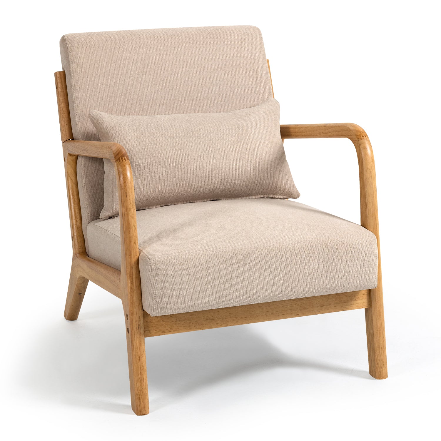 Leisure Chair With Solid Wood Armrest And Feet, Mid Century Modern Accent Sofa,1 Seat Beige Linen
