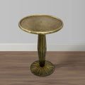12 Inch Side End Drink Table, Fancy Fluted Base, Round Top, Antique Brass Antique Brass Aluminum