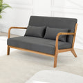 Leisure Chair With Solid Wood Armrest And Feet, Mid Century Modern Accent Sofa,2 Seat Dark Gray Linen