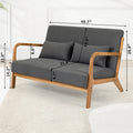 Leisure Chair With Solid Wood Armrest And Feet, Mid Century Modern Accent Sofa,2 Seat Dark Gray Linen