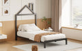 Twin Size Metal Platform Bed With House Shaped Headboard Design, Black Black Metal