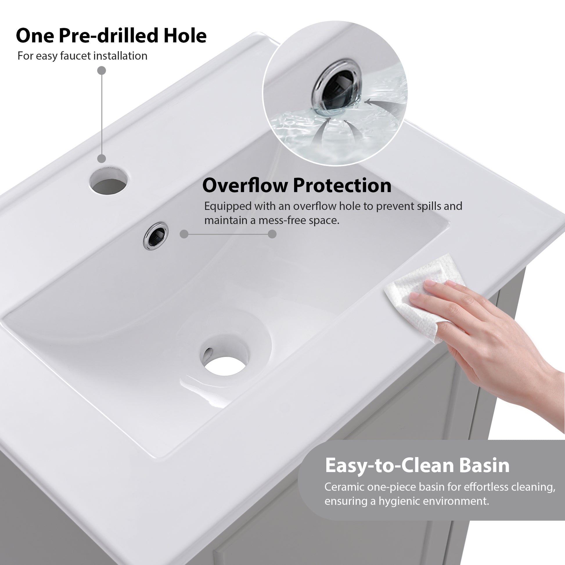 Viedo 20 Inch Modern Small Bathroom Vanity Cabinet With Ceramic Basin 20*15.5*33.3 Inches,Ample Storage,1 Soft Close Door Gray Solid Wood Mdf