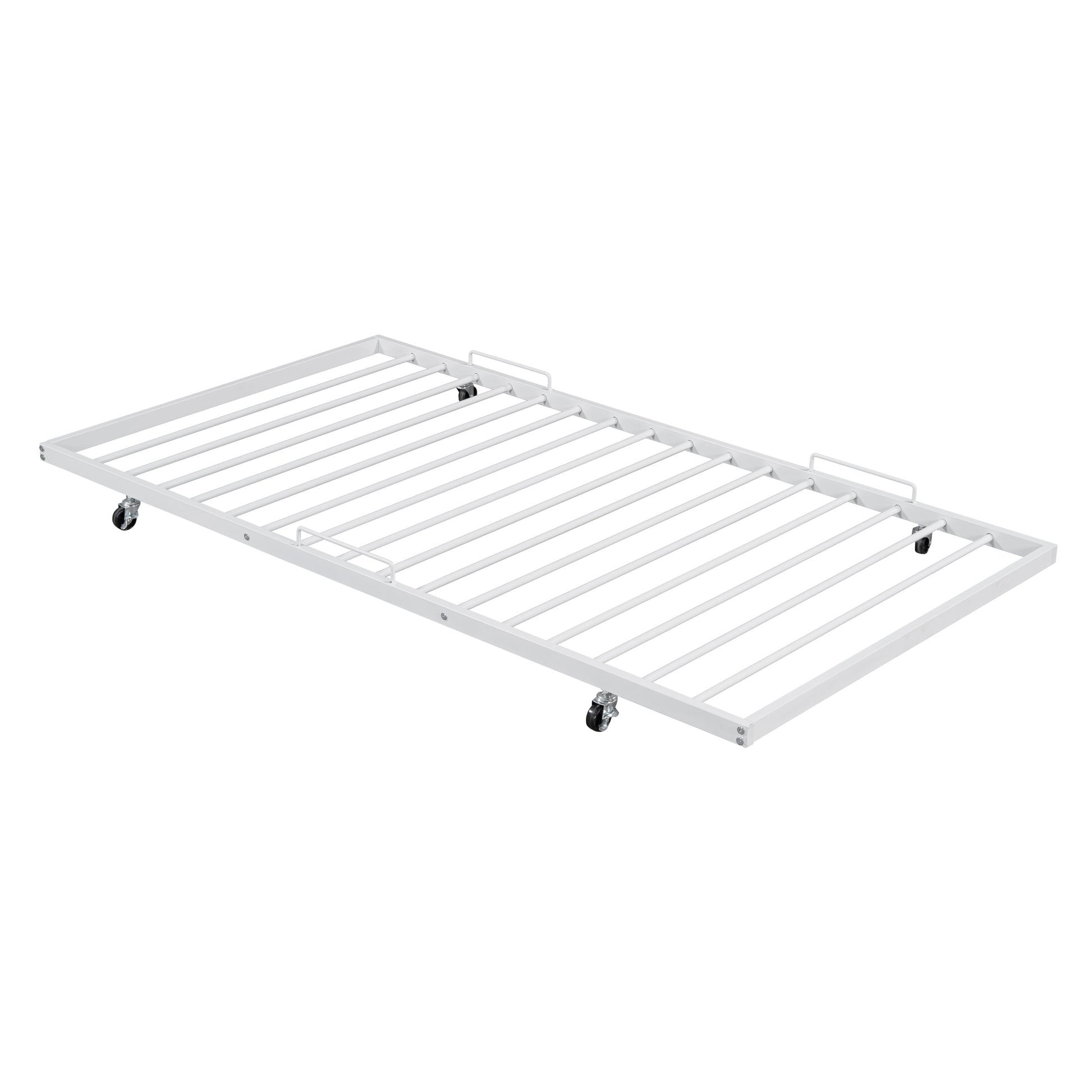 Full Size Metal Daybed With Curved Handle Design And Twin Size Trundle, White White Metal