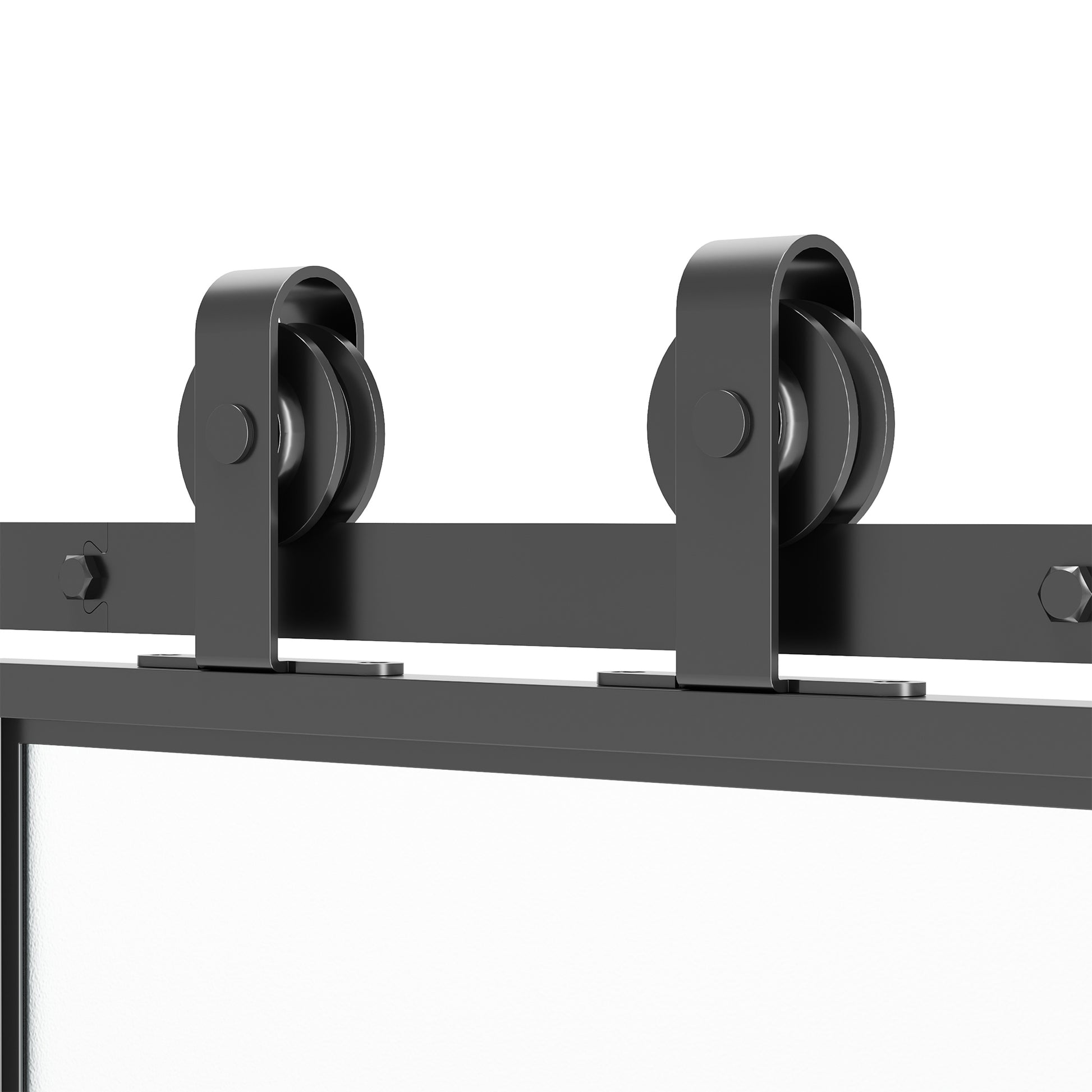 Homcom 36" X 84" Sliding Door With Hardware Kit, Handle, & Track, Industrial Frosted Tempered Glass Door With Carbon Steel, Easy Installation Black Carbon Steel