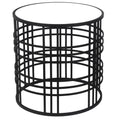 Mirrored Top Round Accent Table With Open Base, Set Of 2, Black Black Glass Metal