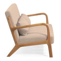 Leisure Chair With Solid Wood Armrest And Feet, Mid Century Modern Accent Sofa,2 Seat Beige Linen