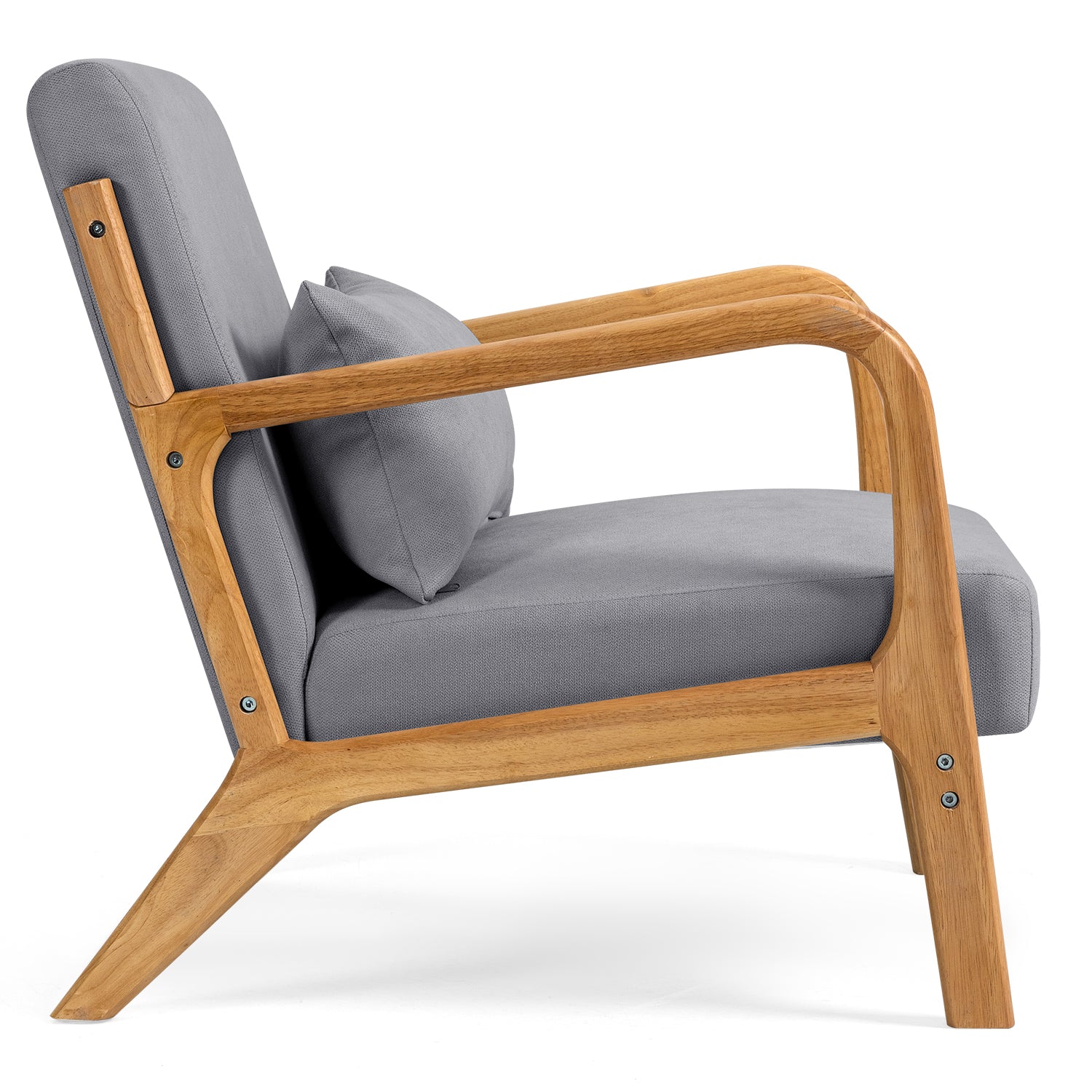 Leisure Chair With Solid Wood Armrest And Feet, Mid Century Modern Accent Sofa,1 Seat Light Gray Linen