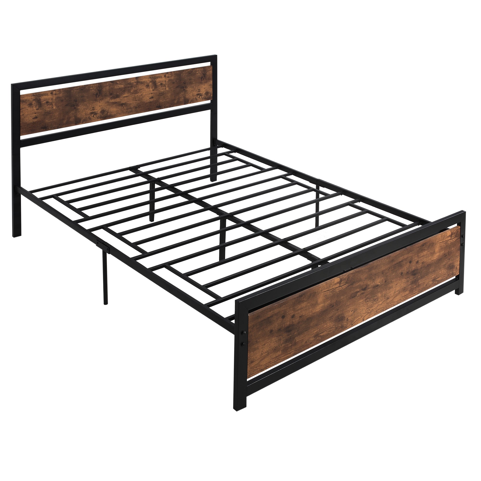 Homcom Queen Bed Frame With Headboard & Footboard, Strong Metal Slat Support Bed Frame W Underbed Storage Space, No Box Spring Needed, 63''X82''X40.5'' Brown Mdf