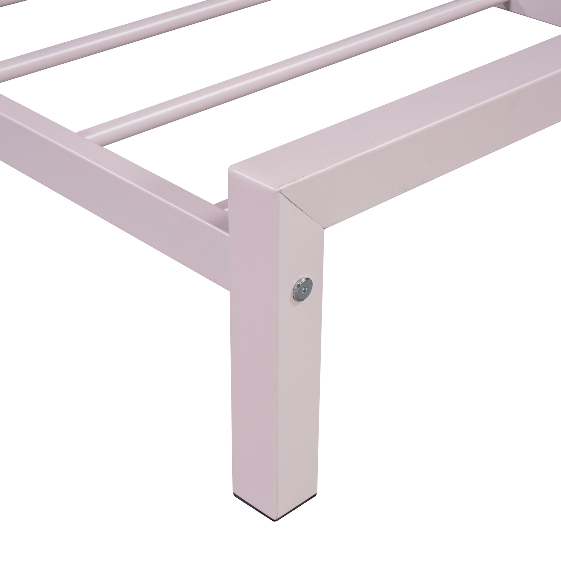 Full Size Metal Platform Bed With House Shaped Headboard Design, Pink Pink Metal