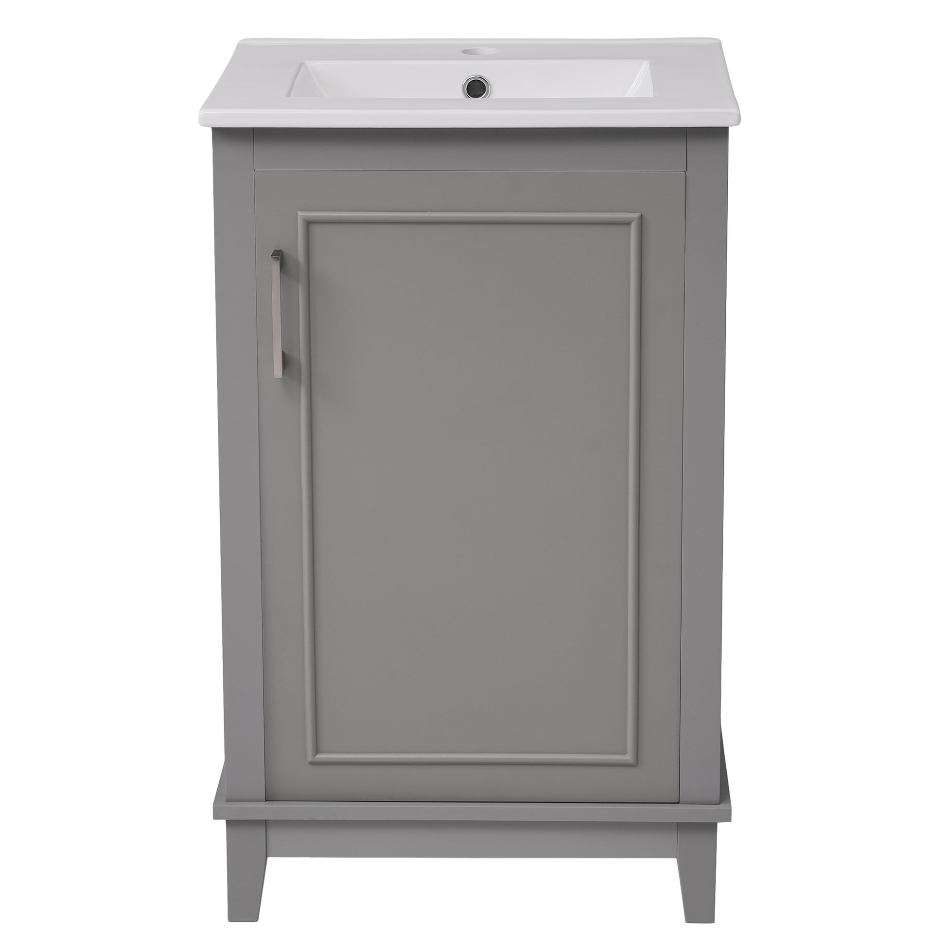 Viedo 20 Inch Modern Small Bathroom Vanity Cabinet With Ceramic Basin 20*15.5*33.3 Inches,Ample Storage,1 Soft Close Door Gray Solid Wood Mdf