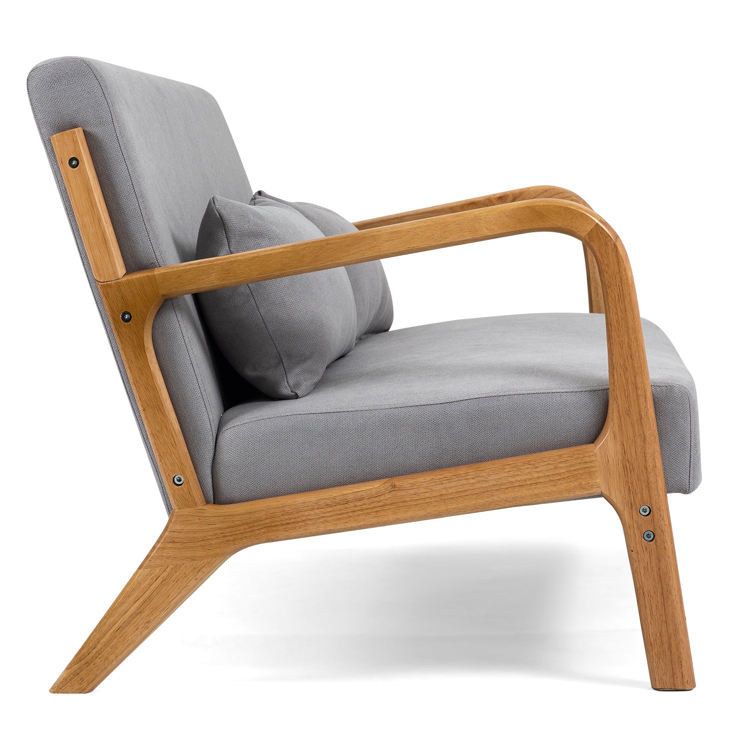 Leisure Chair With Solid Wood Armrest And Feet, Mid Century Modern Accent Sofa,2 Seat Light Gray Linen