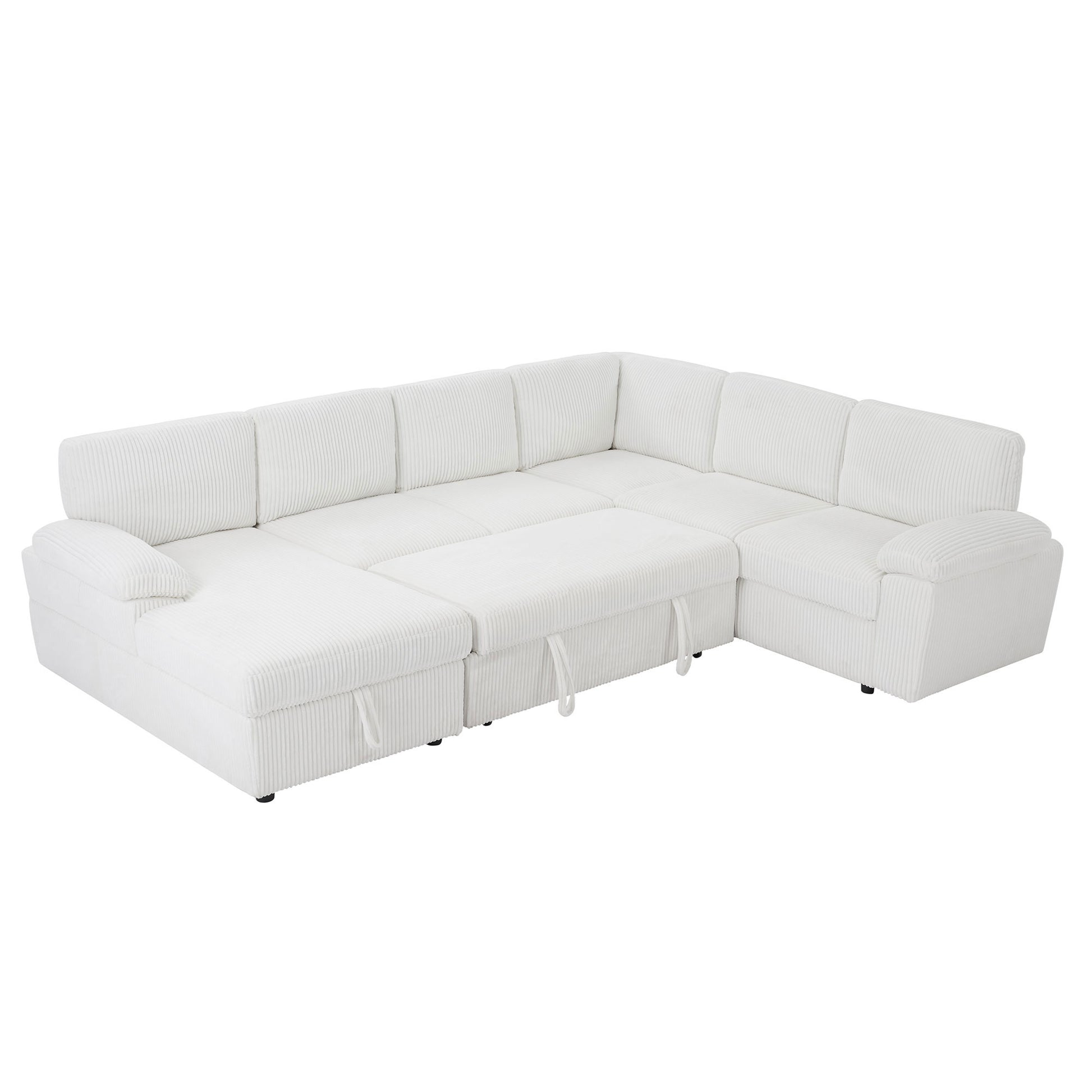 Oversized Modular Storage Sectional Sofa Couch For Home Apartment Office Living Room,Free Combination L U Shaped Corduroy Upholstered Deep Seat Furniture Convertible Sleeper Sofabed Left White Corduroy
