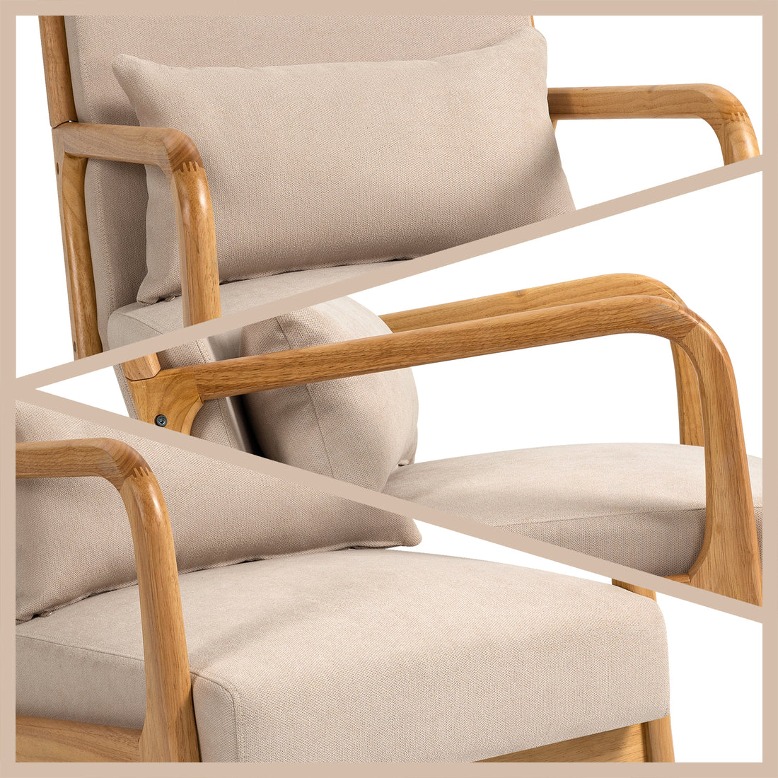 Leisure Chair With Solid Wood Armrest And Feet, Mid Century Modern Accent Sofa,1 Seat Beige Linen