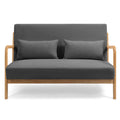 Leisure Chair With Solid Wood Armrest And Feet, Mid Century Modern Accent Sofa,2 Seat Dark Gray Linen