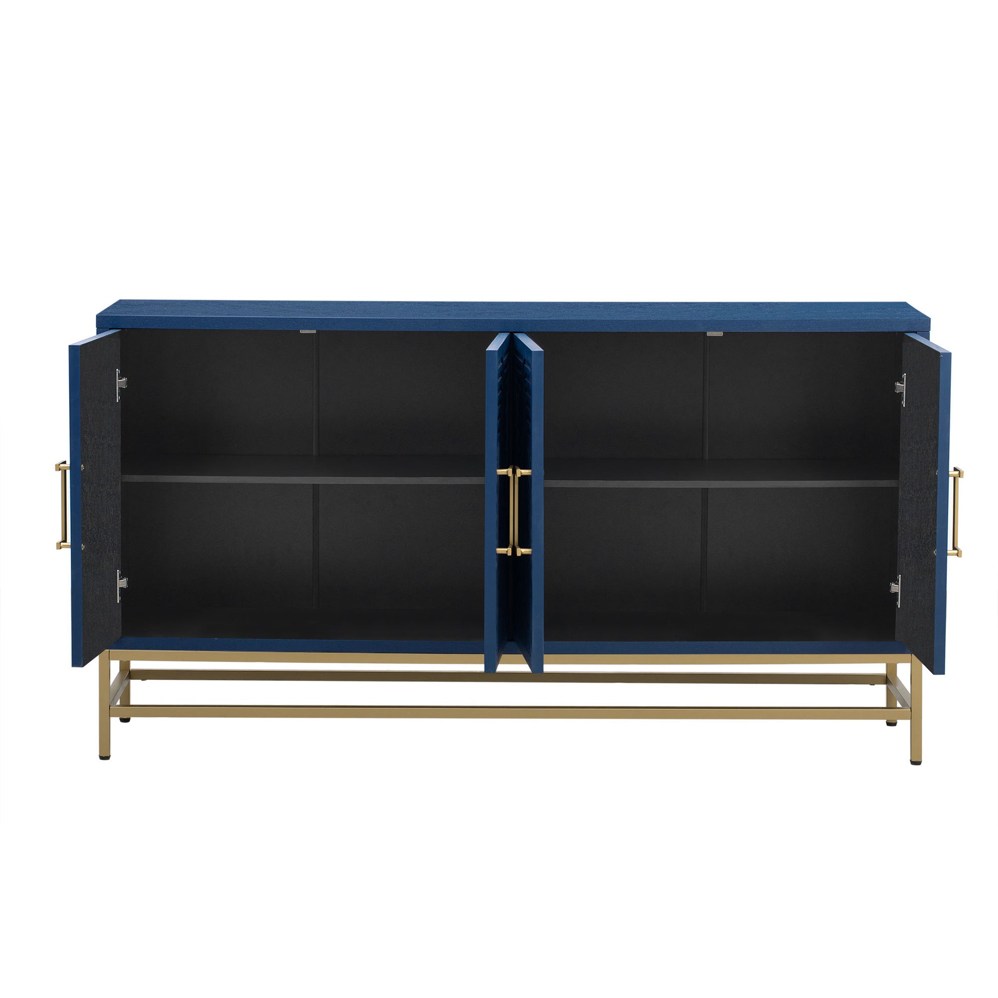 Retro Style Sideboard With Adjustable Shelves, Rectangular Metal Handles And Legs For Kitchen, Living Room, And Dining Room Navy Navy Mdf