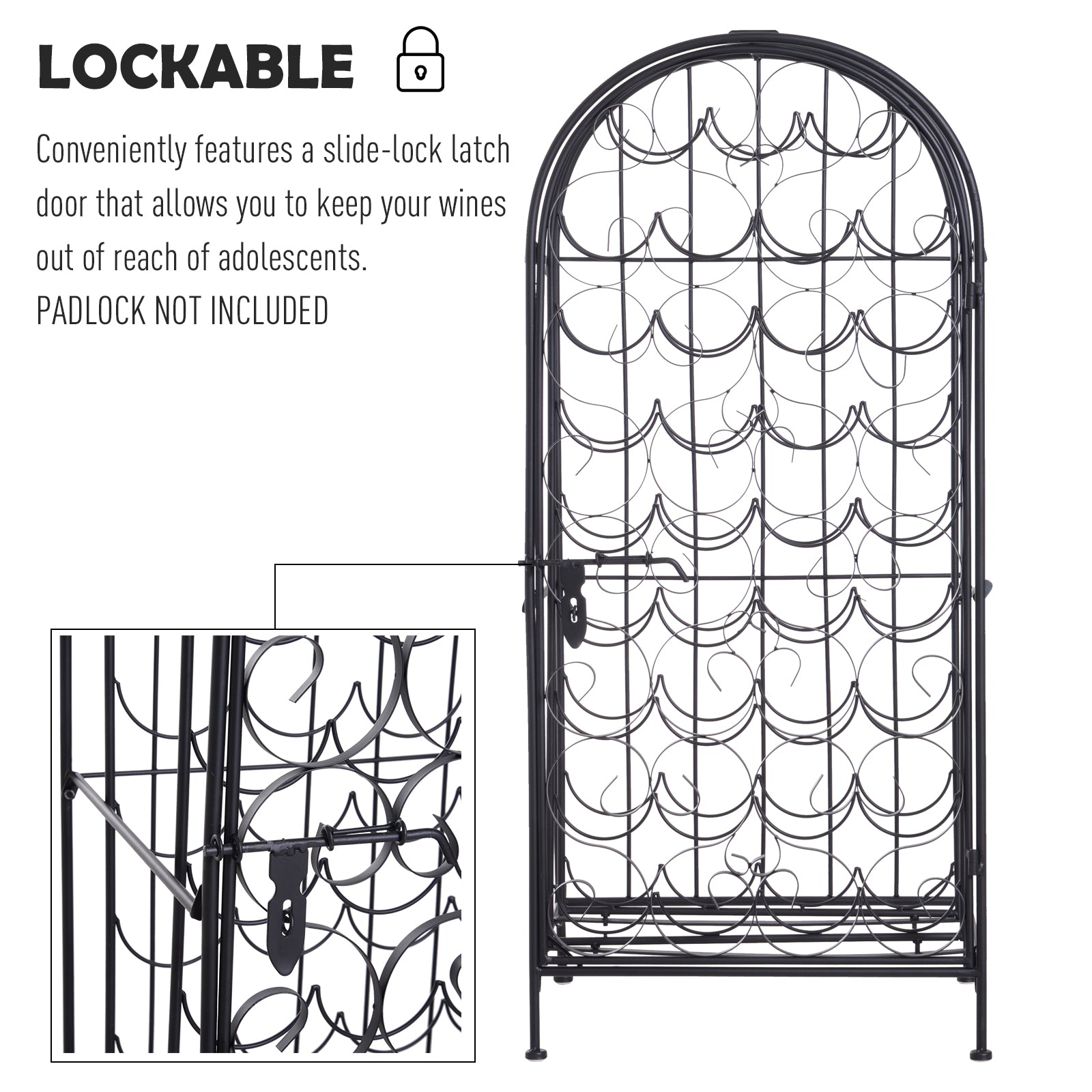 Homcom 35 Bottle Wrought Iron Wine Rack Cabinet With Lock Black Black Iron