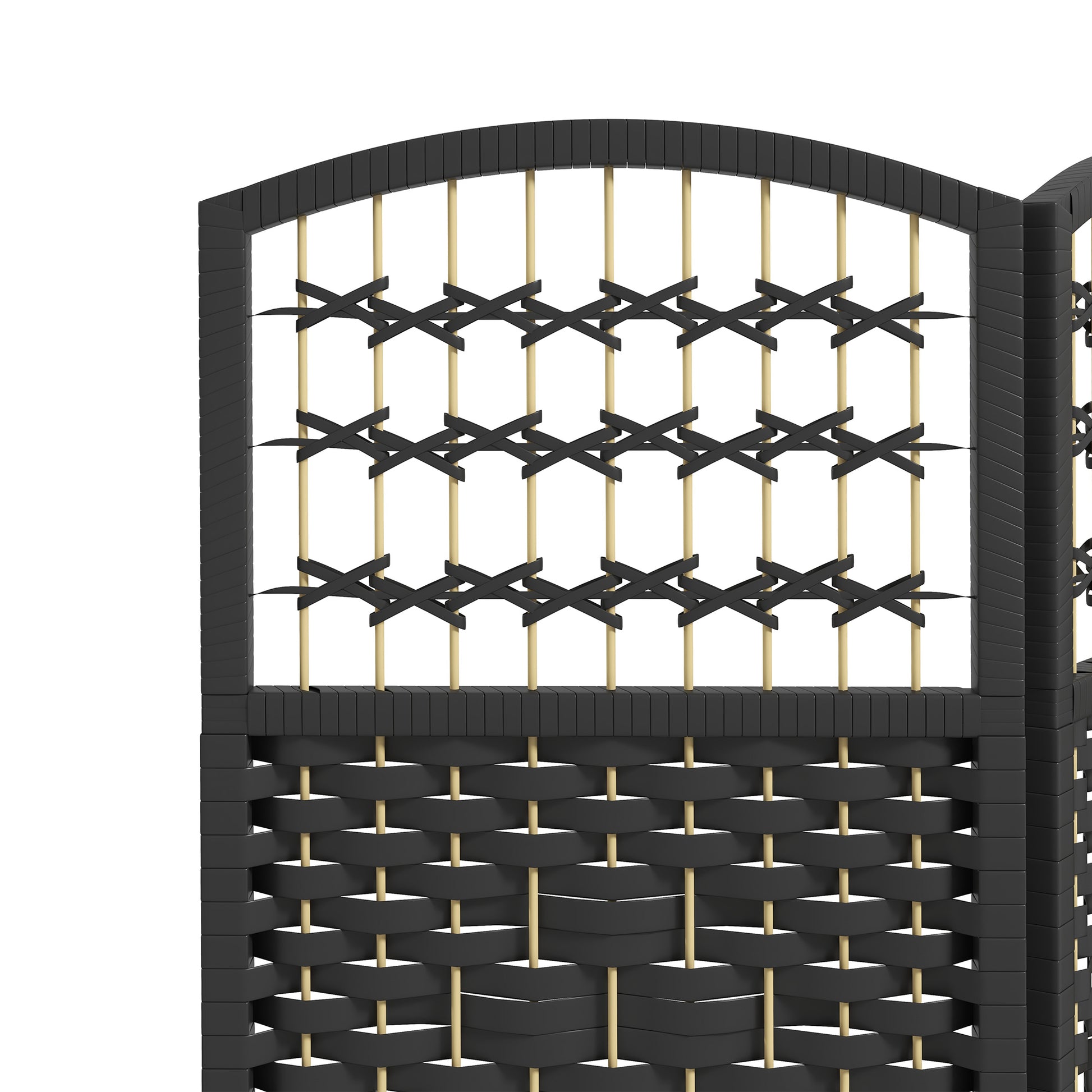 Homcom 3 Panel Room Divider, Folding Privacy Screen, 5.6' Room Separator, Wave Fiber Freestanding Partition Wall Divider, Black Black Bamboo