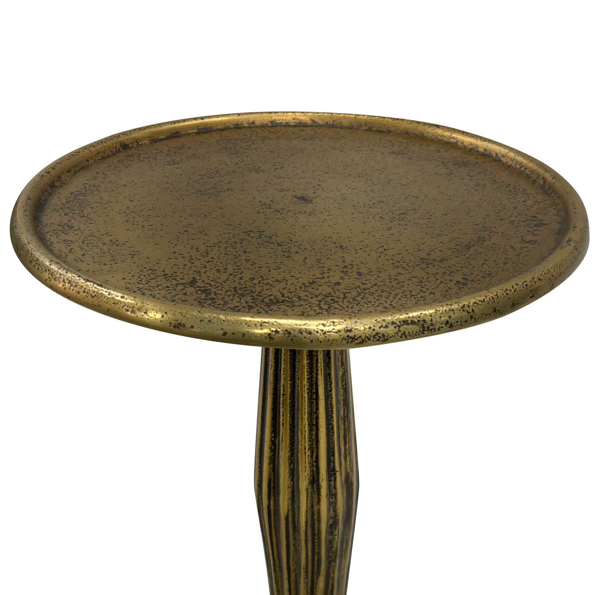 12 Inch Side End Drink Table, Fancy Fluted Base, Round Top, Antique Brass Antique Brass Aluminum