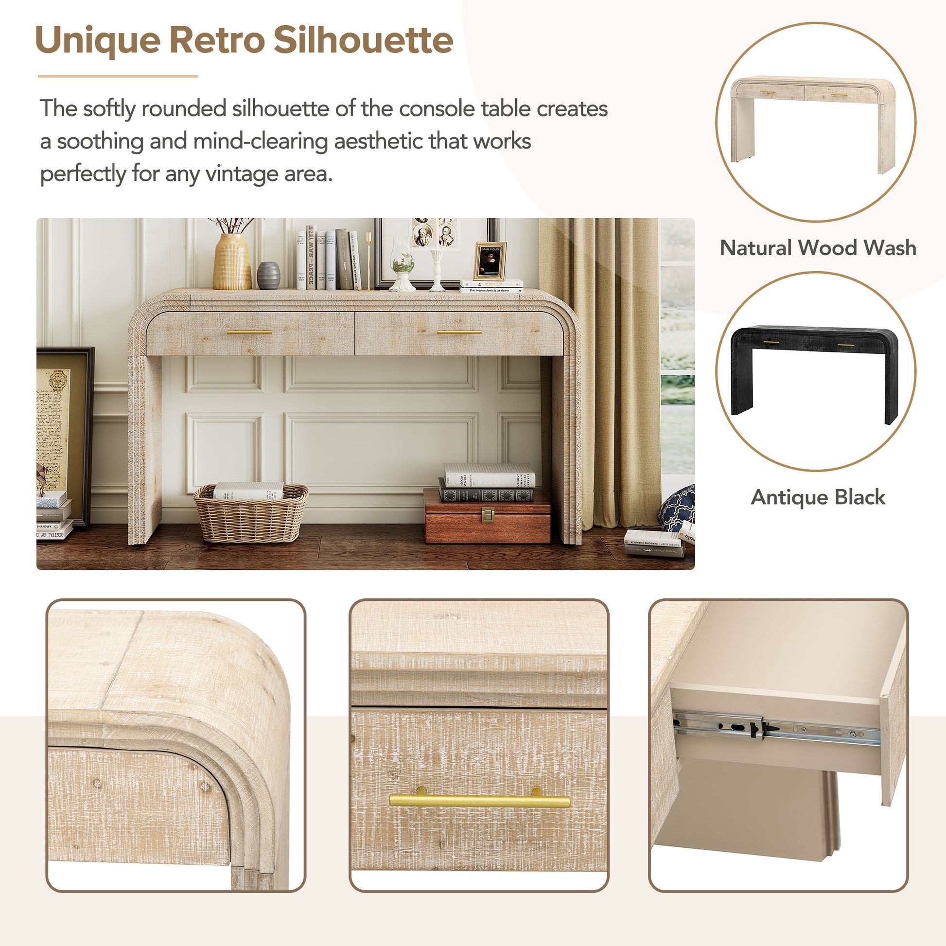 Unique Retro Console Table With Open Style, Two Top Drawers For Entrance, Dinning Room, Living Room Natural Wood Wash Natural Wood Wash Mdf