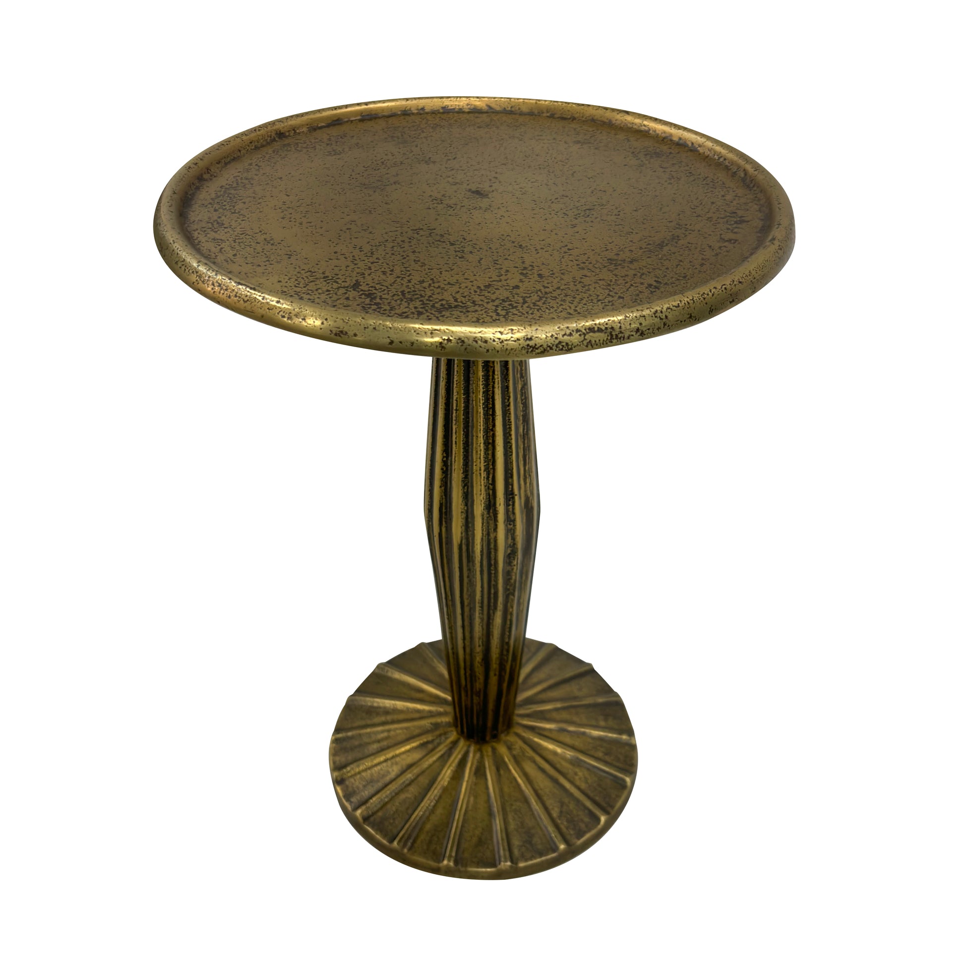 12 Inch Side End Drink Table, Fancy Fluted Base, Round Top, Antique Brass Antique Brass Aluminum