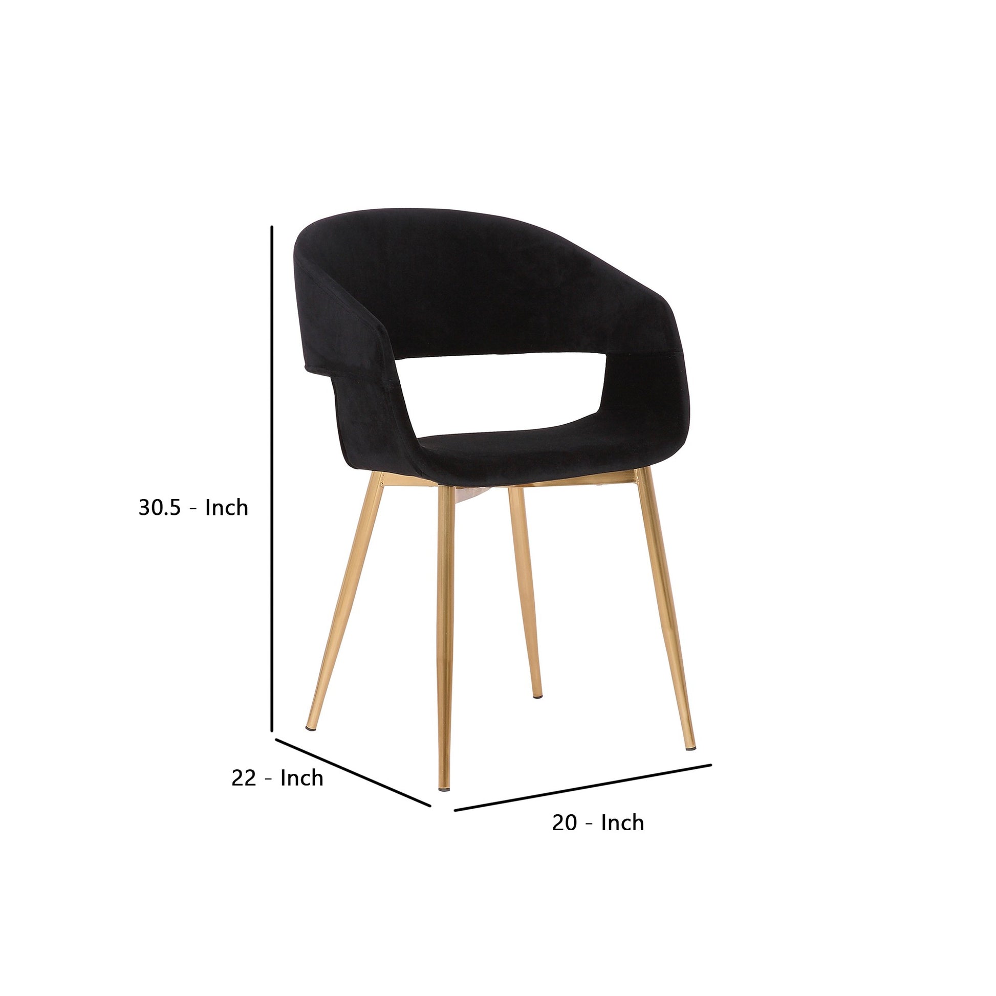 Upholstered Open Back Dining Accent Chair With Metal Angled Legs, Black Black Mdf Steel