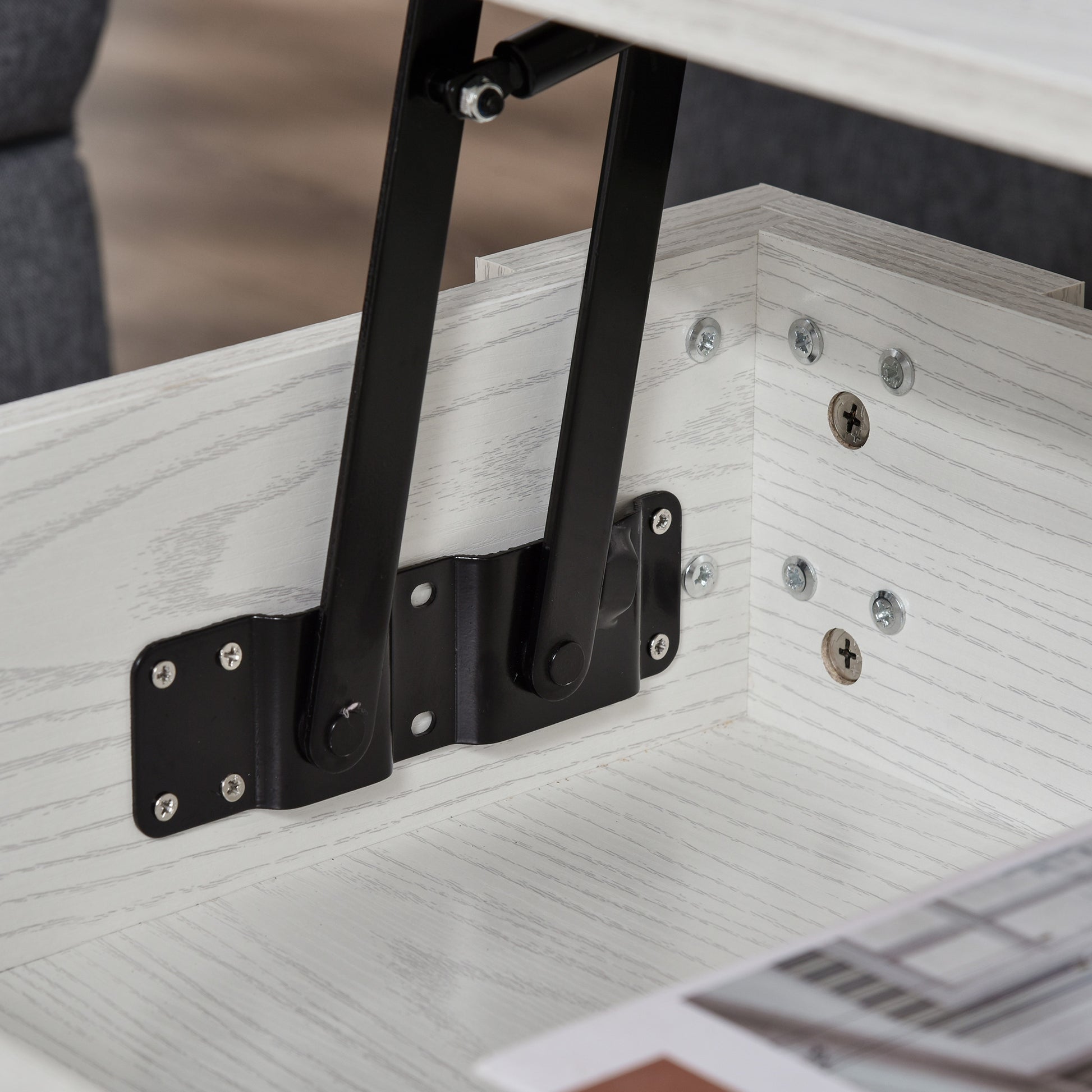 Homcom 39" Lift Top Coffee Table With Hidden Storage Compartment And Open Shelf, Pop Up Coffee Table For Living Room, White White Particle Board