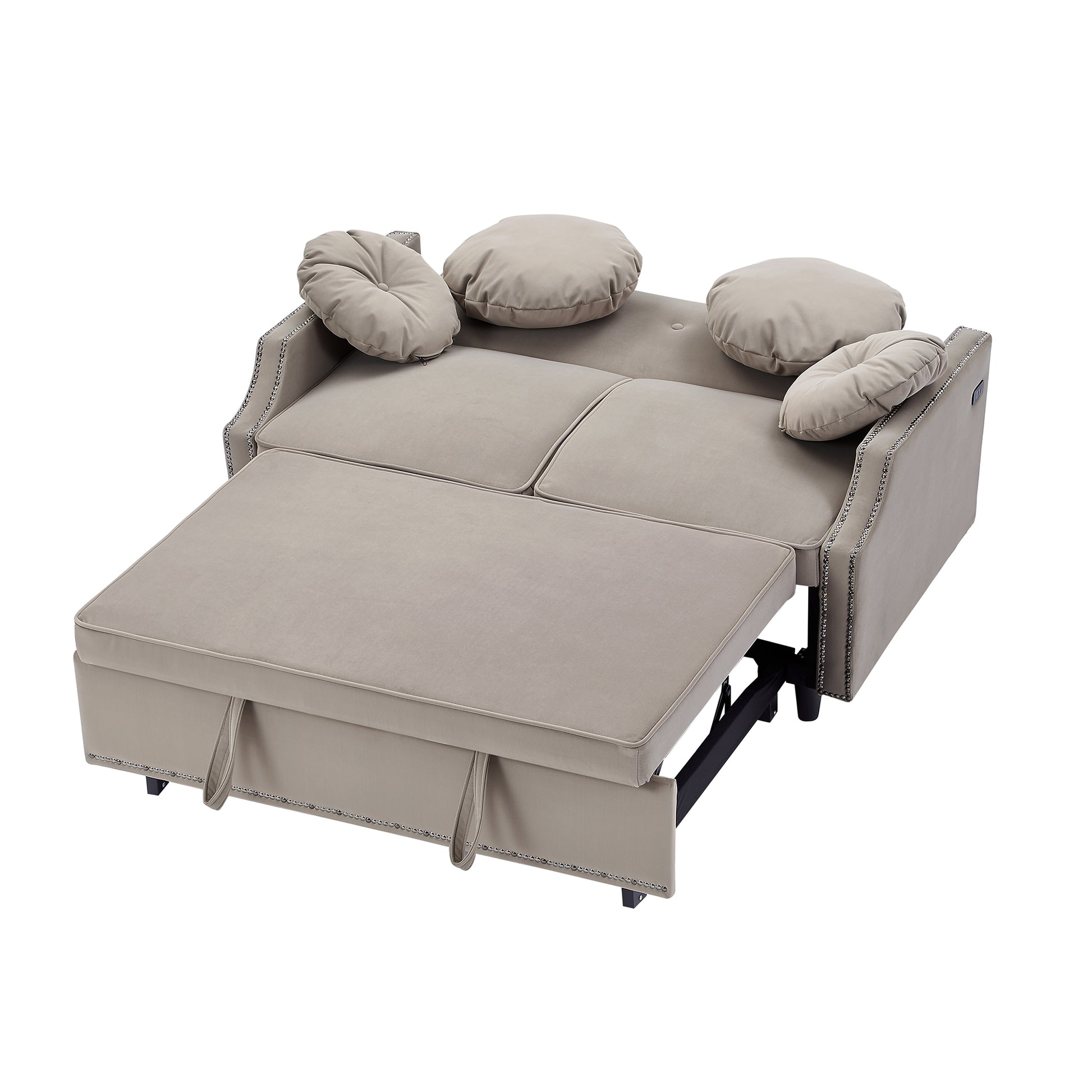 54.7" Multiple Adjustable Positions Sofa Bed Stylish Sofa Bed With A Button Tufted Backrest, Two Usb Ports And Four Floral Lumbar Pillows For Living Room, Bedroom,Or Small Space, Coffee Coffee Foam Polyester 2 Seat