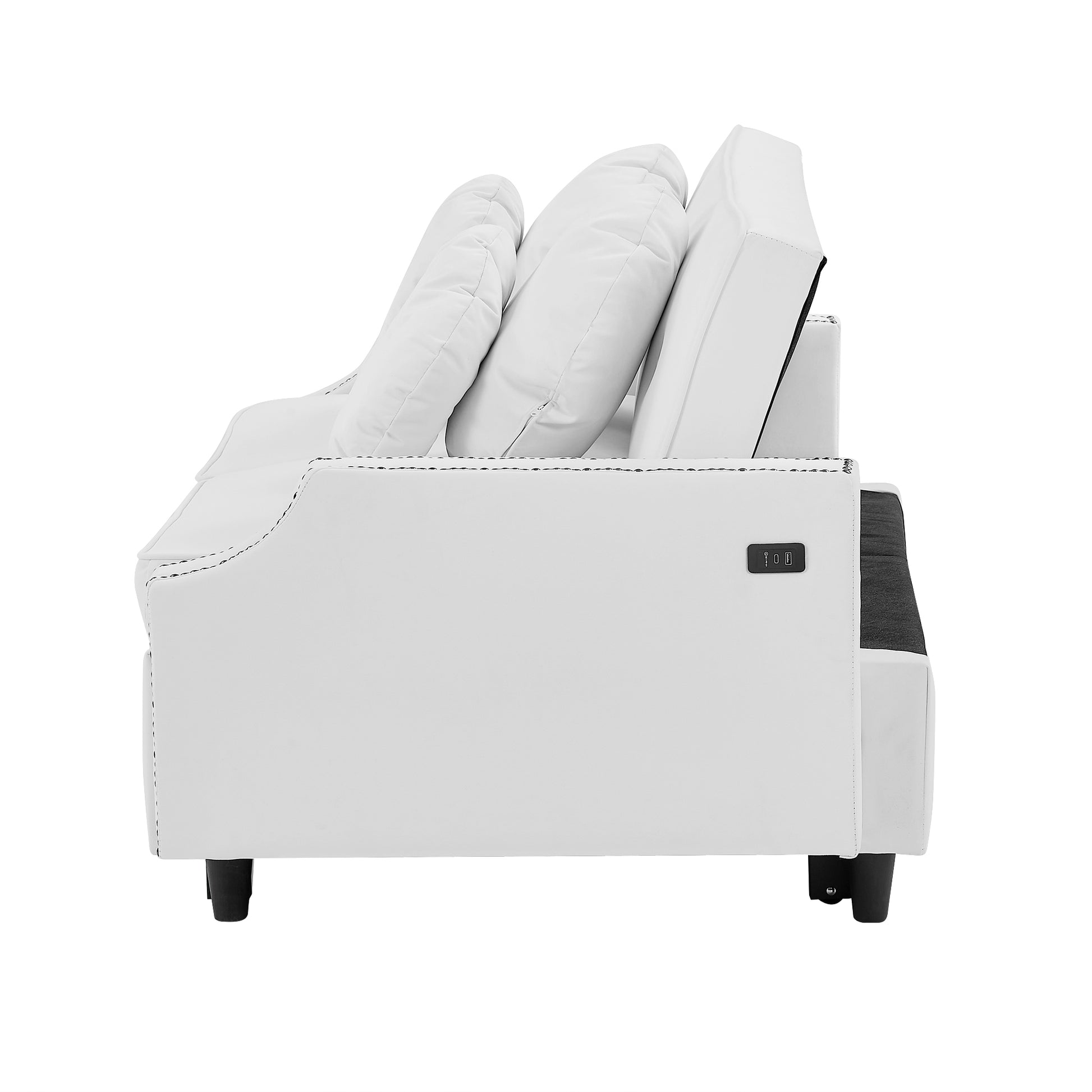 54.7" Multiple Adjustable Positions Sofa Bed Stylish Sofa Bed With A Button Tufted Backrest, Two Usb Ports And Four Floral Lumbar Pillows For Living Room, Bedroom,Or Small Space, Beige Beige Foam Polyester 2 Seat