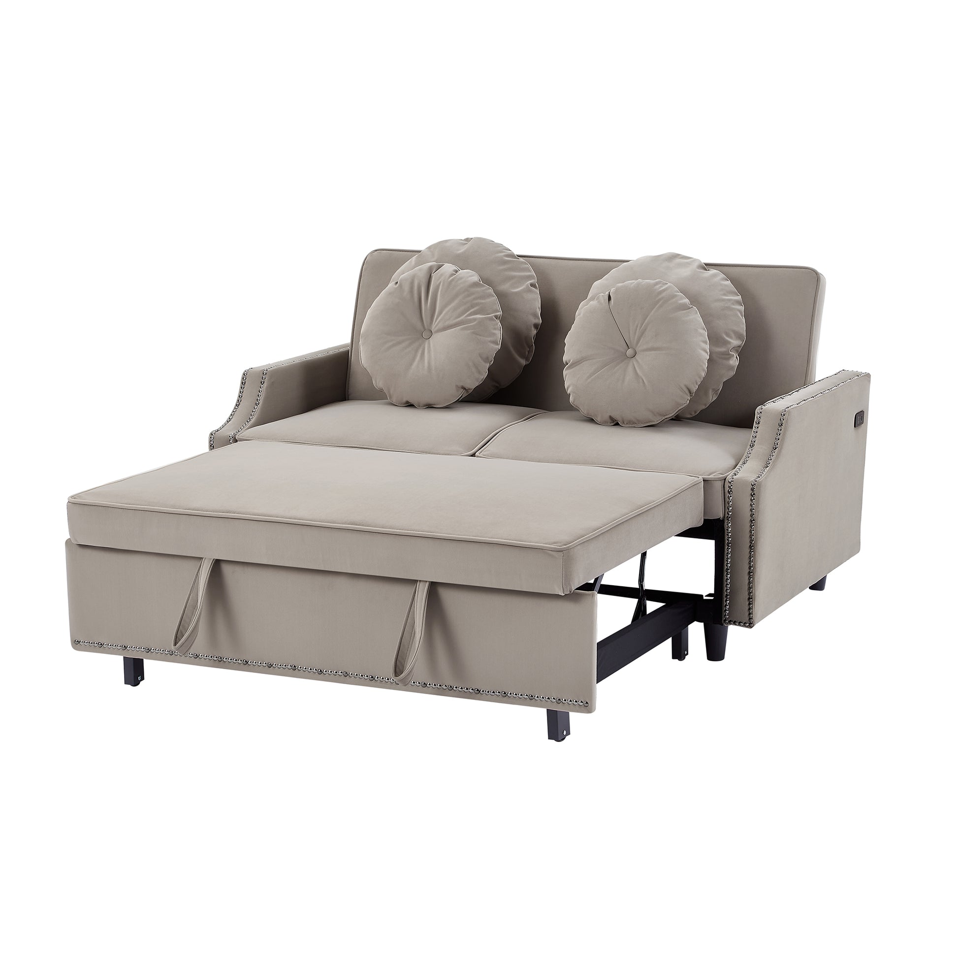 54.7" Multiple Adjustable Positions Sofa Bed Stylish Sofa Bed With A Button Tufted Backrest, Two Usb Ports And Four Floral Lumbar Pillows For Living Room, Bedroom,Or Small Space, Coffee Coffee Foam Polyester 2 Seat