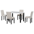 Five Piece Dining Set With Imitation Marble Tabletop, Restaurant Combination Set, Solid Wood Dining Table And 4 Chairs, Space Saving Combination Furniture For Kitchen And Dining Room. Black White Solid Wood Mdf