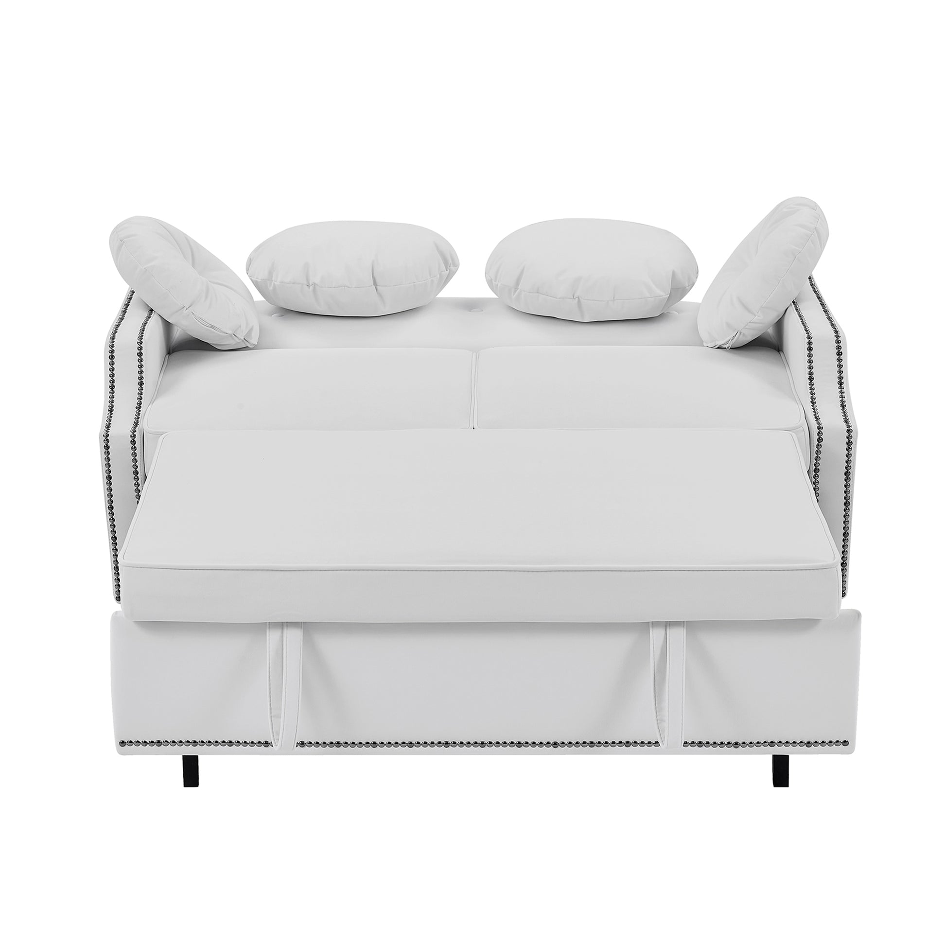 54.7" Multiple Adjustable Positions Sofa Bed Stylish Sofa Bed With A Button Tufted Backrest, Two Usb Ports And Four Floral Lumbar Pillows For Living Room, Bedroom,Or Small Space, Beige Beige Foam Polyester 2 Seat