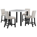 Five Piece Dining Set With Imitation Marble Tabletop, Restaurant Combination Set, Solid Wood Dining Table And 4 Chairs, Space Saving Combination Furniture For Kitchen And Dining Room. Black White Solid Wood Mdf