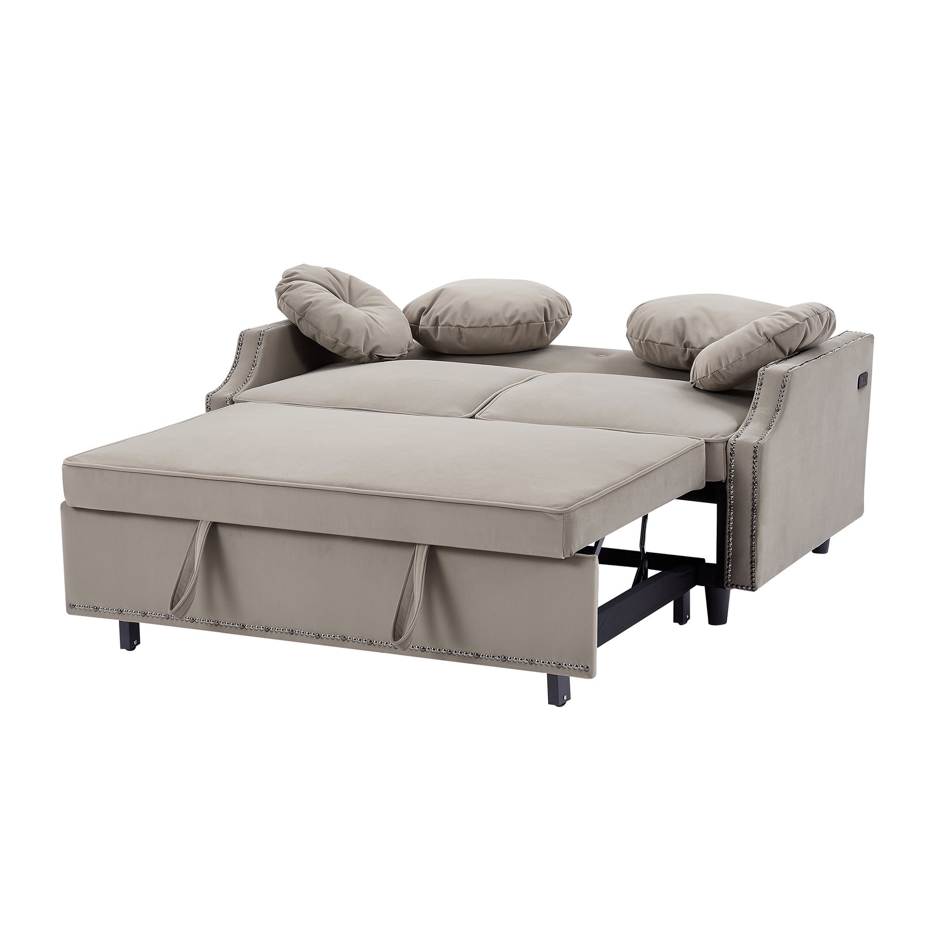 54.7" Multiple Adjustable Positions Sofa Bed Stylish Sofa Bed With A Button Tufted Backrest, Two Usb Ports And Four Floral Lumbar Pillows For Living Room, Bedroom,Or Small Space, Coffee Coffee Foam Polyester 2 Seat