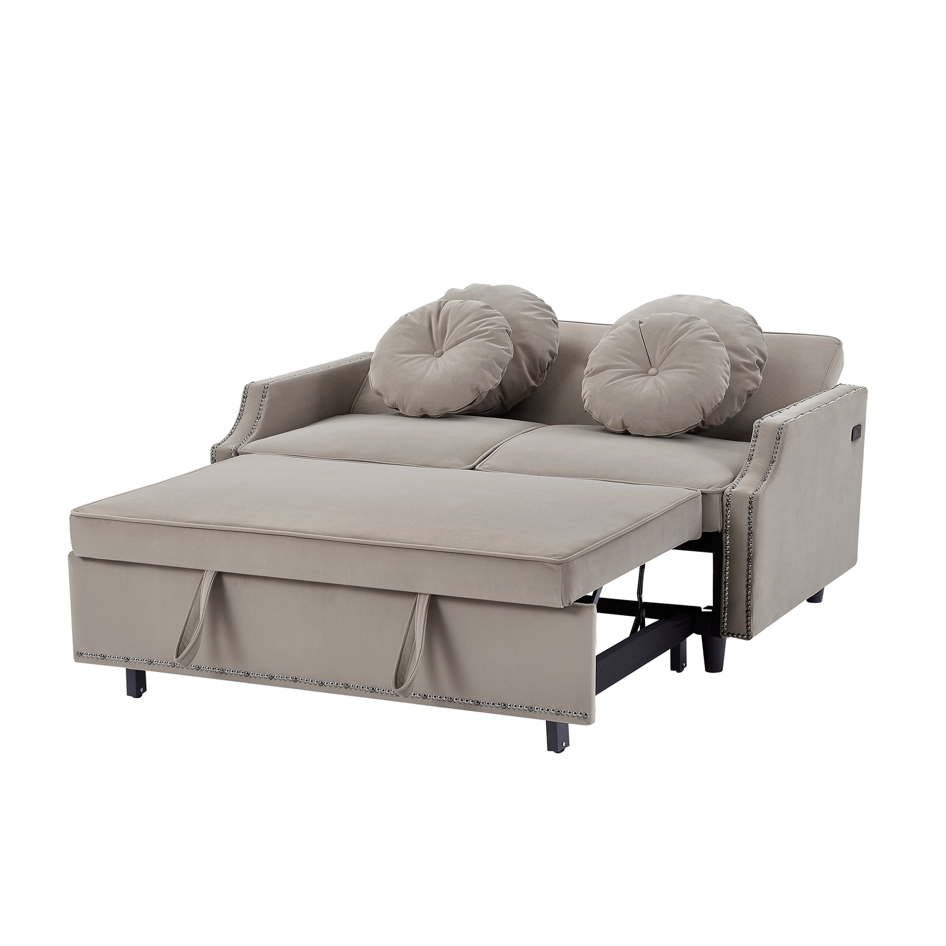 54.7" Multiple Adjustable Positions Sofa Bed Stylish Sofa Bed With A Button Tufted Backrest, Two Usb Ports And Four Floral Lumbar Pillows For Living Room, Bedroom,Or Small Space, Coffee Coffee Foam Polyester 2 Seat