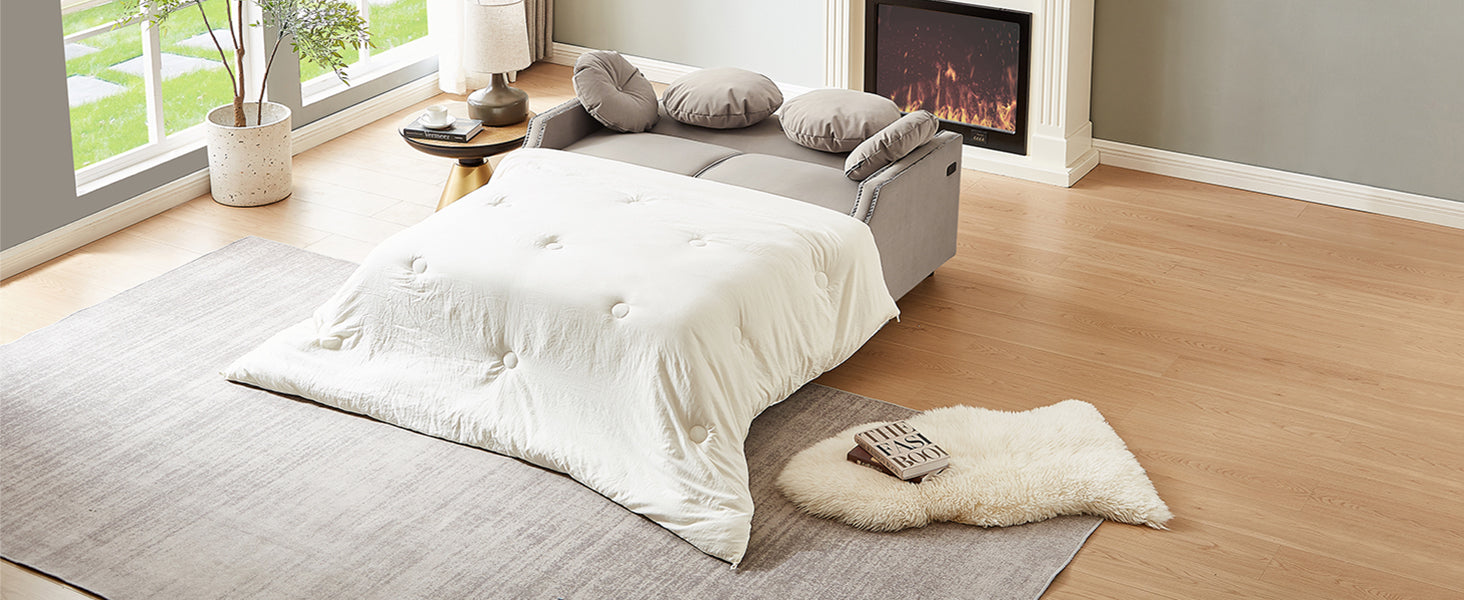 54.7" Multiple Adjustable Positions Sofa Bed Stylish Sofa Bed With A Button Tufted Backrest, Two Usb Ports And Four Floral Lumbar Pillows For Living Room, Bedroom,Or Small Space, Coffee Coffee Foam Polyester 2 Seat