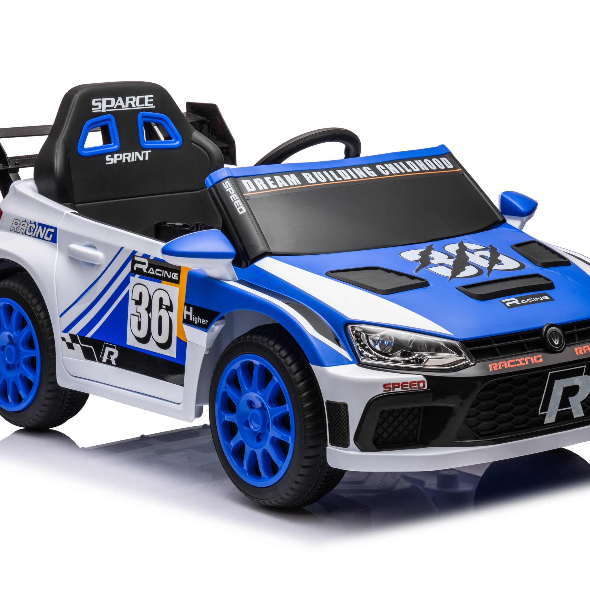 12V4A 20W*2 One Button Start, Forward And Backward, High And Low Speed, Music, Front Light, Power Display, Two Doors Can Open, 2.4G R C, Seat Belt Four Wheel Absorber Kids Ride On Car Blue 50 99 Lbs 5 To 8 Years Iron Plastic Outdoor