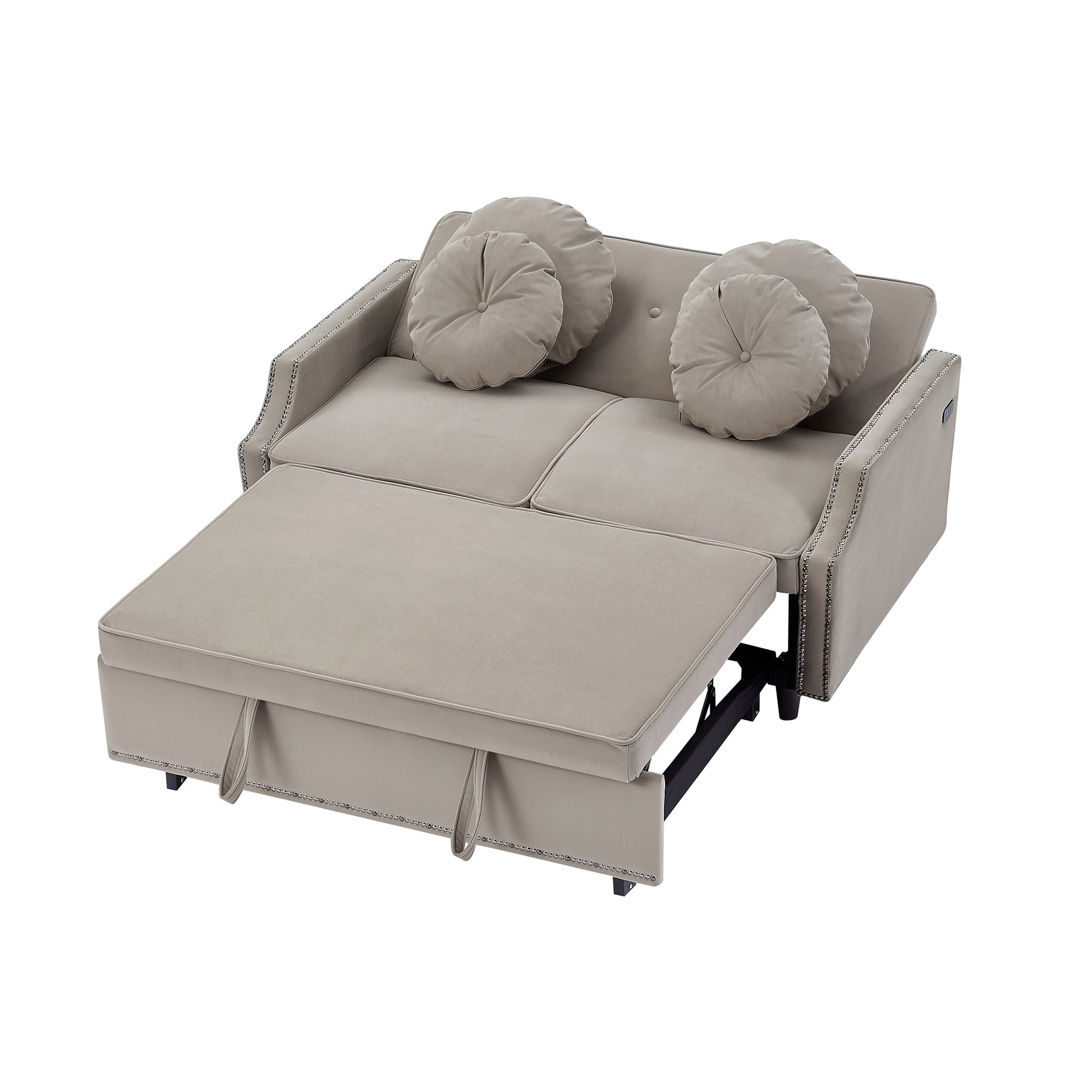 54.7" Multiple Adjustable Positions Sofa Bed Stylish Sofa Bed With A Button Tufted Backrest, Two Usb Ports And Four Floral Lumbar Pillows For Living Room, Bedroom,Or Small Space, Coffee Coffee Foam Polyester 2 Seat