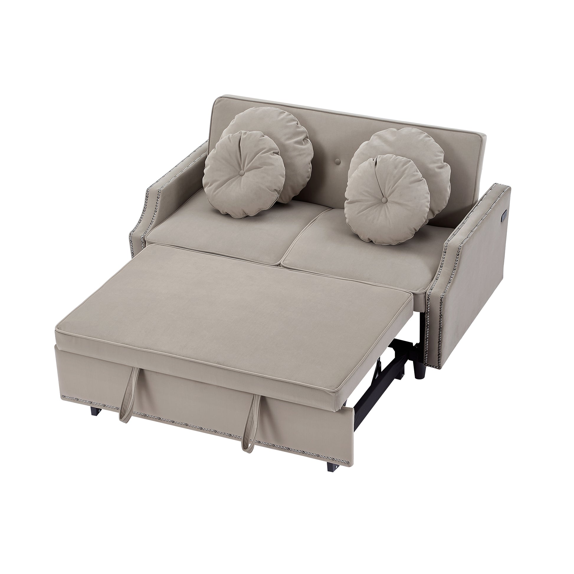 54.7" Multiple Adjustable Positions Sofa Bed Stylish Sofa Bed With A Button Tufted Backrest, Two Usb Ports And Four Floral Lumbar Pillows For Living Room, Bedroom,Or Small Space, Coffee Coffee Foam Polyester 2 Seat