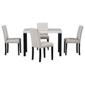 Five Piece Dining Set With Imitation Marble Tabletop, Restaurant Combination Set, Solid Wood Dining Table And 4 Chairs, Space Saving Combination Furniture For Kitchen And Dining Room. Black White Solid Wood Mdf
